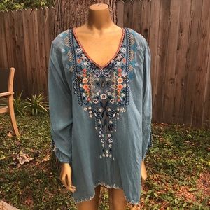 Johnny Was rayon top with embroidery